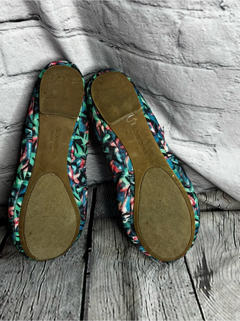 Sonoma Floral‎ Foldable Ballet Flats - Teal, Pink & Green